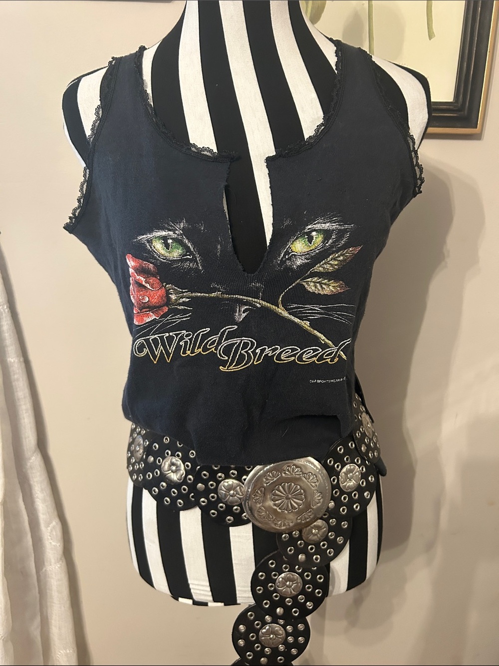 Vintage Sturgis Wild Breed Black Graphic Tank Top with Lace Trim